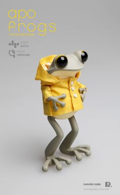 a small toy frog wearing a yellow raincoat