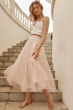 Jasmine Organza Mesh Elasticated Waist Midi Skirt Blush Pink Midi Skirt, Classy Lady, Yellow Bridesmaids, Date Night Dresses, Mini Dress Casual, Classy Women, Mesh Dress, A Romantic, Tulle Dress