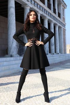 Embrace the enchanting beauty of winter with our black long sleeve turtleneck dress adorned with delicate lace details. This designer dress is a masterpiece of style and sophistication, designed to keep you cozy and chic during the colder months. Whether you're attending a special event or simply enjoying a night out, this dress will make you the epitome of winter elegance. Features: 🌟 Classic Black Hue: The classic black color of this dress embodies versatility and timeless allure, ensuring yo Elegant Stretch Long Sleeve Dress For Winter, High Neck Long Sleeve Evening Dress For Fall, Long Sleeve Dress With Lace Trim, Elegant High Neck Winter Dress, Fall Party Long Sleeve Dress With High Neck, Fall Party High Neck Long Sleeve Dress, High Neck Long Sleeve Dress For Fall Party, Fall Party Long Sleeve High Neck Dress, Elegant High Neck Long Sleeve Dress For Fall