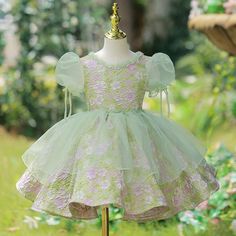 Summer Princess Fairy Dress For Garden Party, Fitted Princess Style Spring Fairy Dress, Cute Green Dress For Dress-up, Spring Party Princess Dress With Short Sleeves, Princess Style Fairy Dress For Spring Dress-up, Spring Tutu Dress With Ruffles For Garden Party, Spring Princess Style Fairy Dress, Green Short Sleeve Princess Dress For Party, Spring Fancy Dress With Short Sleeves