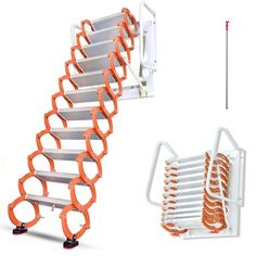 an orange and white rack with several different types of racks on it's sides