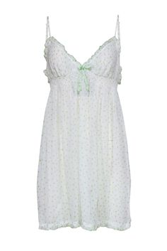 Current Boutique-Oscar de la Renta - White & Green Sheer Polka Dot Babydoll Dress Sz XL Wispy Dress, Night Gowns For Women, Babydoll Dress Nightwear, Dream Boutique, Blow Pops, Fairy Artwork, Chanel Perfume, Korean Casual Outfits, Dress Closet