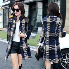 ELDORA Design Women's Fine Fashion Elegant Luxury Plaid Style Wool Coat Jacket Long Winter Coats Women, Mode Mantel, Woolen Coat Woman, Plaid Wool Coat, Winter Overcoat, Windbreaker Jacket Women, Womens Faux Fur Coat, Wool Coat Women, Womens Windbreaker