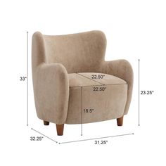 the measurements for a chair and footstool are shown in three different colors, including beige