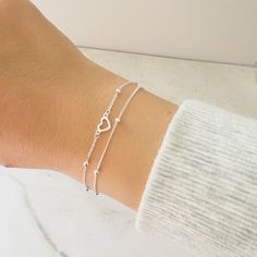 Sterling Silver Heart Bracelet, Cute Dainty Gift Bracelet,double Layered Stacking Bracelet ,minimalist Adjustable Everyday Simple Bracelet - Etsy Silver Infinity Bracelets, Sterling Silver Heart Bracelet, Bracelet Cute, Mothers Heart, Bracelet Initial, Silver Heart Bracelet, Minimalist Accessories, Gift Bracelet, Bracelet Minimalist