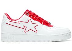 A Bathing Ape Bape Sta Patent Leather White Red - 1J30-191-017/1J30-291-017 - US Bape Shoes, Bape Sneakers, Bape Sta, Ape Bape, Magical Boy, Bathing Ape, Hot Sneakers, A Bathing Ape, Adidas Yeezy