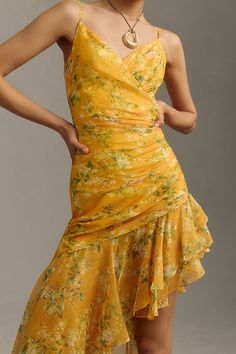 Polyester Zipper styling Professional spot clean Imported | Sleeveless Asymmetrical Ruffled Midi Dress by Mac Duggal in Yellow, Women's, Size: 6, Polyester at Anthropologie Mac Duggal, Anthropologie, Yellow Ruffle Dress, Ruffled Midi Dress, Yellow Fits, Midi Ruffle Dress, Friend Wedding, Ruffle Dress, Evening Wear