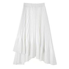 Look sophisticated and modern in this one-of-a-kind long skirt! The Reno Pleated Asymmetrical Long Skirt by Bella Chix is crafted with flowing pleats and a beautiful asymmetrical silhouette, but don't let its elegance fool you – this skirt is full of unexpected style with its flirty ruffle accents. Wear it to your next event and get ready to turn heads! Product Specifications Silhouette: A-Line Material: Polyester, Spandex Elasticity: Medium Stretch Length: Mid-Calf Decoration: Asymmetrical Kind Ruffle Long Skirt, 2023 Korean Fashion, High Waist Pleated Skirt, Pleated Chiffon Skirt, High Waisted Pleated Skirt, Baby Tees Y2k, Pleated Long Skirt, Simple Blouse, Long Skirts For Women