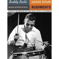 a man is playing drums on the cover of his book, snare drum rudiments