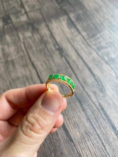 🌈 18-K Gold Jade Ring, Jadeite Jade, Green, Size US7 3/4 🌷 Untreated Natural Jadeite Jade/ Grade A Jade 🌷 Certified : YES 🌷 Jade from Myanmar/ Burma 🌷 Ring Size : US 7 3/4 🌷 Color : Green 🌷 Free standard shipping from Hong Kong with tracking included 🌷 Take approximately 7-21 days to arrive worldwide Hallmarked Green Emerald Gemstones, Fine Jewelry Green Cabochon Emerald Ring, Green Gemstones With Prong Setting For May Birthstone, Fine Jewelry Green Emerald Cabochon Ring, Green Cabochon Emerald Ring Fine Jewelry, Round Multi-stone Emerald Ring, Green Wedding Gemstones For May Birthstone, Green Jade Wedding Rings, Green Opal Round Ring