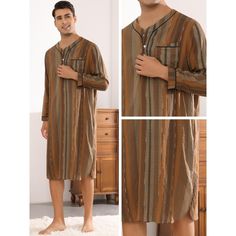 This multicolor-striped long-sleeved nightgown has a unique look that's different from regular striped designs. These long-sleeved nightshirts have a V-neck and front button design for easy wear and comfort. This casual striped nightshirt is suitable for daily wear, or for relaxing at home, vacation, etc. The nightgown can offer a comfortable feeling when you are taking a rest at home. Multicolor Long Sleeve Sleepwear For Lounging, Multicolor Relaxed Fit Long Sleeve Sleepwear, Multicolor Long Sleeve Relaxed Fit Sleepwear, Casual Long Sleeve Nightgown For Home, Long Sleeve Relaxed Fit Nightgown For Bedtime, Striped Long Sleeve Relaxed Fit Sleepwear, Casual Striped Long Sleeve Sleepwear, Striped Long Sleeve Sleepwear In Relaxed Fit, Striped Long Sleeve Sleepwear With Relaxed Fit