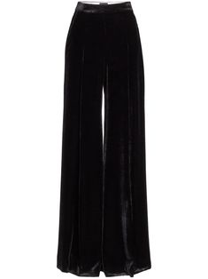 black velvet high-waisted wide leg concealed side zip fastening slip pockets to the sides straight hem Rich Closet, Fatale Aesthetic, Uzun Boy, Velvet Trousers, Pant Sets, City Dress, Fashion Attire, Giambattista Valli, Summer Beach Wear