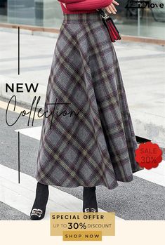 Women's Warm Thick High-waisted A-line Woolen Plaid Skirt Grey Plaid, Plaid Skirt, Plaid Skirts, Elevate Your Style, Your Style, Womens Bottoms, A Line, Shop Now, Plaid