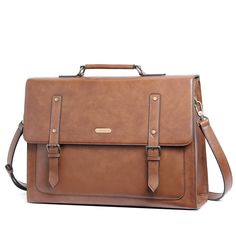 Materials: 
   Genuine Cowhide Leather  Internal coffee cloth lining  Magnetic closure   Dimensions: 
   L:16.7" x D:4.9 x H:12.2", suitable for laptops up to 15.6 inches.  Top handles: 1.57"; Shoulder strap: 18" - 22".  Weight: 3.74 lb(1.7kg).   Incredibly spacious and practical-for times when a smaller briefcases just doesn't cut it, our women's premium leather briefcases is the one to choose. 
Carry the brief case/messenger bag by the top handle or on the shoulder with the comfortable fully d Luxury Satchel With Branded Hardware For Work, Luxury Laptop Bag Satchel, Luxury Travel Briefcase Satchel, Luxury Timeless Satchel With Single Compartment, Luxury Vintage Shoulder Briefcase, Cheap Brown School Briefcase, Luxury Satchel Laptop Bag With Main Compartment, Luxury Vintage Laptop Bag With Leather Lining, Luxury Satchel Briefcase For School