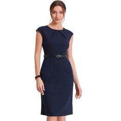 Classic sheath office work dress with the tie belted can show out your waistline perfectly. Business casual style dress is designed with short cap sleeves and pleated front round neck, the good quality of the details make our dresses more elegant. Suit for summer and for many occasions, such as casual daily wear, business, cocktail party, interview, office work, meeting and so on. Belted Business Dresses For Office, Belted Office Lady Dress For Business, Short Sleeve Career Dress For Office, Short Sleeve Office Lady Dress For Career, Professional Dresses For Work, Dresses Dark Blue, Pencil Work, Sheath Dresses, Wear To Work Dress