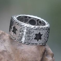 Handcrafted Balinese Hammered Sterling Silver Men's Ring - Star of David | NOVICA Brass Pendant Necklace, Man Jewelry, Sterling Silver Mens Rings, Sterling Silver Rings Bands, Hammered Sterling Silver, Mens Silver Rings, Sterling Silver Mens, Silver Band Ring, Star Of David