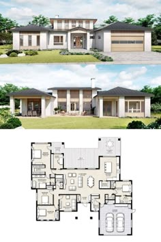 two story house plans with three car garages and an open floor plan for the living room