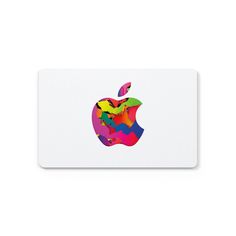 an apple sticker on a white surface with multicolored shapes in the shape of an apple