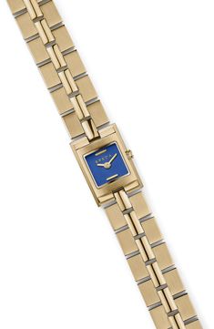 Modern styling makes this polished square watch a distinguished accessory for any occasion. 16mm case; 14mm band width Self-adjustable bracelet with removable links Jewelry clasp closure Quartz movement Stainless steel with 18k-gold plate Imported Relic Watches, Gold Watches Women, Gold Champagne, Metal Bracelet, Womens Watches Luxury, Jewelry Clasps, Analog Watch, Purse Accessories, Square Watch