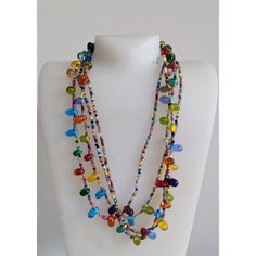 Vintage multi strand colorful beaded necklace, made of varied glass beads.  Strung on two strands, and can be worn long, or wrapped around the neck and shortened. Ceramic Ice Cream Cone, Colorful Beaded Necklace, Bamboo Hoop Earrings, Jade Pendant, Beaded Necklaces, Glass Bead Necklace, Multi Strand, Bronx, Chain Styles