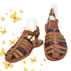 "Handcrafted Strappy Vegetal Leather Sandals for Women with Colorful Straps-Life Style Summer Shoes-Gift Fashion Footwear-Sandal. Sandals has a strap goes around your ankle with a brass buckle to adjust.. These Leather Sandals are made with Turkish vegetal leather, Luxury Footwear. Look no more for that perfect pair of genuine leather sandals for vacation wear and everyday use. Made from 100% Turkish Leather, these gorgeous summer Sandals are made completely by hand. Comfortable form fitting sol Brown Bohemian Flat Heel Sandals, Brown Bohemian Flat Sandals, Brown Bohemian Sandals With Ankle Strap, Bohemian Brown Sandals With Ankle Strap, Bohemian Brown Ankle Strap Sandals, Bohemian Multicolor Leather Sandals, Handmade Brown T-strap Sandals For Summer, Green T-strap Sandals For Summer, Brown Flat Heel Sandals For Festival