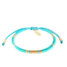 Turquoise Seed Bead Bracelet with Gold Vermeil Beads Boho Turquoise Bracelet With Gold Beads, Turquoise Multi-strand Bracelets With Colorful Beads, Turquoise Multi-strand Bracelets With Tiny Beads, Adjustable Multi-strand Turquoise Beaded Bracelets, Turquoise Multi-strand Bohemian Beads, Layered Bracelets, Seed Bead Bracelets, Cord Bracelets, Gold Beads