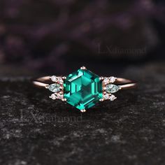 Item description ✦ Handmade, high-quality item! ✦ Material: 925 sterling silver, Solid 10k/14K/18K GOLD (can be made in white/rose/yellow gold) Engagement ring ✦ Center stone: Lab Emerald ✦ Size/Weight: 7x7mm Hexagon Cut ✦ Side stones: 1.5x3mm Marquise Cut Natural Moss Agate and Round Cut Moissanites Any ring size can be made,if the ring size is not in the option list ,contact me. As it is handmade,it needs 2-4 weeks to finish and then be shipped by usps or DHL. Return policy: We offer 30 days return policy. For any reason, if you are not completely satisfied with your order, you may return it for a refund.  Buyer is responsible for the handcraft fee (15%-30% of the total price) and the return shipping cost. Octagon Emerald Promise Ring Birthstone, Octagon Silver Emerald Wedding Ring, Octagon Emerald Wedding Ring, Silver Octagon Emerald Ring, Moss Agate Engagement Ring Hexagon, Green Wedding Rings, Emerald Gem, Yellow Gold Engagement, Birthday Ring