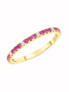 This halfway around pink sapphire and diamond band is substantial enough to stand out on its own or mix with your current rings. It would be perfect for your right hand or as a band with your engagement ring. Available in 14K yellow, white or rose gold. Sapphire And Diamond Band, Pink Sapphire Ring, Initial Jewelry, Pink Ring, Diamond Band, Diamond Bands, Pink Sapphire, Right Hand, Or Rose