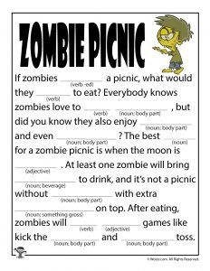 an image of a zombie picnic game with the words zombies and other things in it