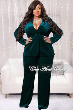 Final Sale Plus Size Velvet 2pc Pants Suit in Green – Chic And Curvy Plus Size Pants Outfits Dressy, Plus Size Pant Suits, Interview Suits, Formal Pant Suits, Semi Formal Outfit, Plus Size Black Dresses, Pant Suits For Women, Plus Size Baddie Outfits, Chic And Curvy