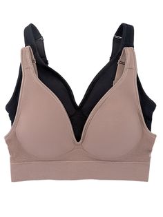 A perfect 2-pack of this amazingly comfortable and versatile seamless wire free bra. The bra features adjustable straps and removable cups making it the most effortless wireless bra in our catalog. This is a dream bra for those who are looking for light support and ultimate comfort. Product Details: Style: C3215 / 3215P1 Removable bra pads Seamless and wire-free Hook & eye back closure Tagless Fabric Content: 92% Nylon, 8% Spandex | Felina | Seamless Wire | T-shirt Bra | Black Sparrow | Larg Supportive Micro-elastic Sports Bra With Light Support, Athleisure Bra With Light Support And Micro-elastic Fit, Micro-elastic Seamless Sports Bra With Light Support, Micro-elastic Sports Bra With Medium Bust Support, Micro-elastic Bra Friendly Solid Sports Bra, Bra Size Calculator, Most Comfortable Bra, Bra Measurements, Soft Joggers