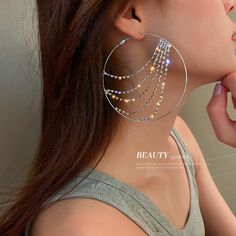 Material: Alloy Color: Silver Needle-Silver Fashion Element: Texture Style: Simple Cool Earrings, Rhinestone Chain, Silver Fashion, Women's Earrings, Texture, Chain, Silver, Color