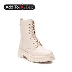 in stock Spring Beige Lace-up Combat Boots, Trendy Beige High Ankle Lace-up Boots, Beige Lace-up Combat Boots For Spring, Beige High Ankle Combat Boots For Spring, Beige Lace-up Synthetic Boots, Trendy Beige Lace-up Combat Boots, Beige Leather Combat Boots For Spring, Spring Beige Round Toe Combat Boots, Beige Synthetic Ankle Boots