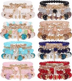 PRICES MAY VARY. BOHEMIAN BRACELETS: Multilayer Chain Tassel Stackable Charm Stretch Statement Bracelet Set Adorable Bracelets and Great Quality Beads. The Colors of Each Bracelet Matched Well, The Colors are Bright and Very Pretty. Different Color Bracelets Will Have Different Beauty, You Can Match Your Style. ANY OCCASION : The Bead Bracelets Can be Worn Daily Life, in Summer, on Beach, in Party, Vacation, Anniversary, Engagement, Prom, Date Night and so on. PERFECT GIFT: It is a Perfect Gift Crystal Bead Jewelry, Silver Statement Earrings, Wrist Jewelry, Bead Charms Diy, Bohemian Bracelets, Bangle Designs, Stackable Bracelets, Pretty Bracelets, Cute Bracelets