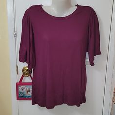 Nwt. Relaxed Fit. Comfy. Lightweight. Cotton Modal Blend. Machine Washable. Stretchable. Plum Top, Purple Pullover, Magenta Purple, Flutter Sleeve, New Color, Knit Top, Nordstrom, Relaxed Fit, Womens Tops