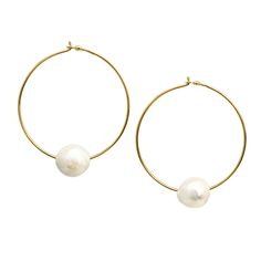 These elegant yet modern earrings from Chan Luu feature White Freshwater Pearls floating on a delicate 18k Gold Plated Sterling Silver hoop. They are simply perfect with their imperfections. Each pearl is natural and unique, therefore, each pair is like no other!Features:Style: HoopMetal: 18k Gold Plated Sterling SilverStone/Color: White PearlLavishlyHip Tip: These pearls purposely have bumps and ridges.Each pearl is unique and will vary.Closure: Loop/Eye ClosureMeasurements: Approx. 1.50 inches Modern Pearl Drop Hoop Earrings As Gift, Yellow Gold Hoop Earrings Si Clarity, Minimalist Small Hoop Pearl Earrings For Anniversary, Modern Hypoallergenic Hoop Earrings For Wedding, Minimalist Pearl Drop Hoop Earrings For Anniversary, Modern Pearl Drop Hoop Earrings For Gift, Minimalist Yellow Gold Pearl Earrings, Elegant 14k Gold Filled Circle Hoop Earrings, Minimalist Round Pearl Drop Earrings