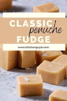 the words classic french fudge are in front of several pieces of fudge soap