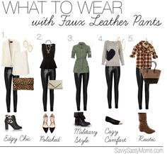 What to Wear: With Faux Leather Pants. These 5 looks rock. Faux Leather Leggings Outfit, Fall And Winter Outfits, Adult Dress, Leather Leggings Outfit, Leather Legging, Pastel Outfit, Black Leather Pants