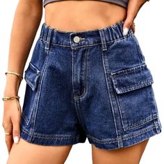 Elevate your summer wardrobe with our stunning tone women's denim shorts from the 2024 Summer Collection. These trendy-forward shorts feature a straight, loose silhouette, high-waist design, and cargo-inspired detailing for a unique and fashionable look that will turn heads wherever you go.Distinctive Features: Fashion-Forward Design: These denim shorts are a must-have for any fashionista looking to stay on-style and make a statement. Straight Silhouette: The straight fit of these shorts offers a flattering and comfortable shape for all body types. Vibrant Color: Available in a range of rich, radiant colors, these shorts are sure to add a pop of colorful to any outfit. Loose Fit: Made with a baggy fit, these shorts offer both style and comfort, allowing you to move freely and confidently. Spring Knee-length Jean Shorts With Pockets, Trendy Summer Shorts With Pockets, Summer Mid-rise Jean Shorts With Pockets, Mid-rise Jean Shorts With Pockets For Summer, Utility Denim Shorts With Cargo Pockets, Casual High Waist Denim Cargo Shorts, Casual High-waist Denim Cargo Shorts, High Waist Denim Cargo Shorts Casual Style, Summer Casual Cargo Jeans With Pockets