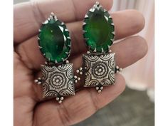 Green Stone Studs Oxidized silver earrings Oxidized Jewelry Indian Jewelry 92.5 Silver Earrings Silver Studs Earrings Emerald Studs Earrings Silver Studs, Emerald Studs, Jaipur Jewelry, Oxidized Silver Earrings, Earrings Emerald, Emerald Earrings Studs, Jewelry Indian, Oxidised Jewellery, Studs Earrings