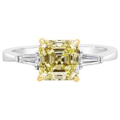 Yellow Asscher Cut Diamond Wedding Ring, Asscher Cut Diamond Ring Yellow, Luxury Asscher Cut Yellow Gold Jewelry, Gia Certified Asscher Cut Yellow Gold Ring, Elegant Yellow Asscher-cut Ring, 3 Stone Diamond Ring, Yellow Diamond Ring, Contemporary Engagement Rings, Asscher Cut Diamond