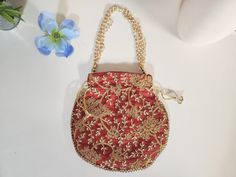 Designer Red Indian Handbag 9" Wedding Party Potli Bag Women Embroidered Purse Maroon - Deep Red - Fashion Accessories Red Shoulder Bag For Festive Gift, Festive Red Shoulder Bag As Gift, Festive Red Shoulder Bag For Gifts, Red Shoulder Bag As Festival Gift, Red Shoulder Bag For Festivals As Gift, Red Shoulder Bag For Festivals And Gifts, Red Shoulder Bag For Festivals, Red Embroidered Potli Bag For Party, Festive Embroidered Evening Bags