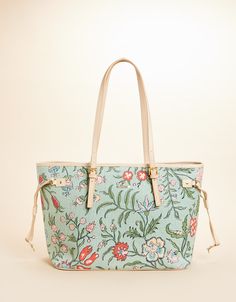 Jetsetter Tote Hamilton Floral Block Print from Spartina 449 Green Rectangular Bag With Adjustable Straps, Spring Rectangular Bag With Adjustable Straps, Spring Rectangular Bags With Adjustable Straps, Rectangular Bags With Adjustable Straps For Spring, Spring Everyday Shoulder Bag With Adjustable Straps, Tote Bag With Adjustable Straps For Vacation, Spring Bag With Leather Handles And Coated Canvas, Spring Bags With Leather Handles And Coated Canvas, Green Bags With Adjustable Straps For Daily Use