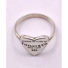 Tiffany & Co. Ring Size 6 Please Return To Tiffany & Co” New York 925 Silver Overall In Good Condition Heart Is About 12mm North To South Ring Is A Size 6 Designer Engraved Ring As A Gift, Designer Engraved Ring For Gift, Designer Engraved Ring For Gifting, Designer Engraved Rings For Gifts, Designer White Gold Ring In Sterling Silver, Luxury Sterling Silver Hallmarked Rings, Luxury Sterling Silver Rings Hallmarked, Luxury Hallmarked Sterling Silver Rings, Designer Sterling Silver Hallmarked Rings