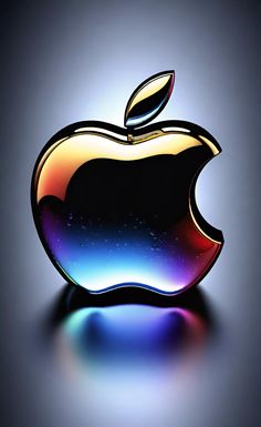 an apple logo is shown on a dark background with light reflecting off the top and bottom