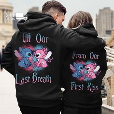 Stitch And Angel Couple Hoodie, From Our First Kiss Till Our Last Breath Hoodie Cute Couple Hoodies, Angel Couple, Our First Kiss, Matching Hoodies For Couples, Hoodie Couple, Couple Matching Outfits, Couple Ideas, Last Breath, Couple Stuff