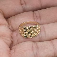 10kt Solid Gold Nugget Ring Weight 2.57 Gram Size 8 Ring Top Size 11.8*11.7 Mm Please Check The Picture Carefully Understand The Size Of Ring Gold Nugget Rings, Gold Nugget Ring, Gold Nugget, Stamped Jewelry, Christmas Wishes, Real Gold, Solid Gold, Ring Size, Women Jewelry