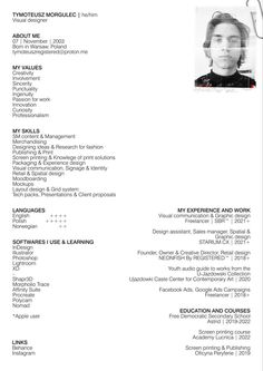 a professional resume with an image of a man's head and name on it