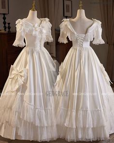 10% off now|Free shipping world-wide. Retro Lace And Satin Ivory Ballgown Wedding Dress with Big Bows at GemGrace. Click to learn our pro custom-made service for wedding dress, formal dress. View #BallGownWeddingDresses for more ideas. Delicate Gown, Ballgown Wedding Dress, Ballgown Wedding, Unconventional Wedding Dress, Clothes Reference, For Wedding Dress, Standard Dress, Tea Length Wedding Dress, Gowns Wedding