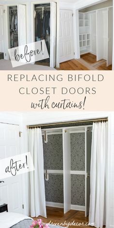 the before and after of replacing bifold closet doors with curtains